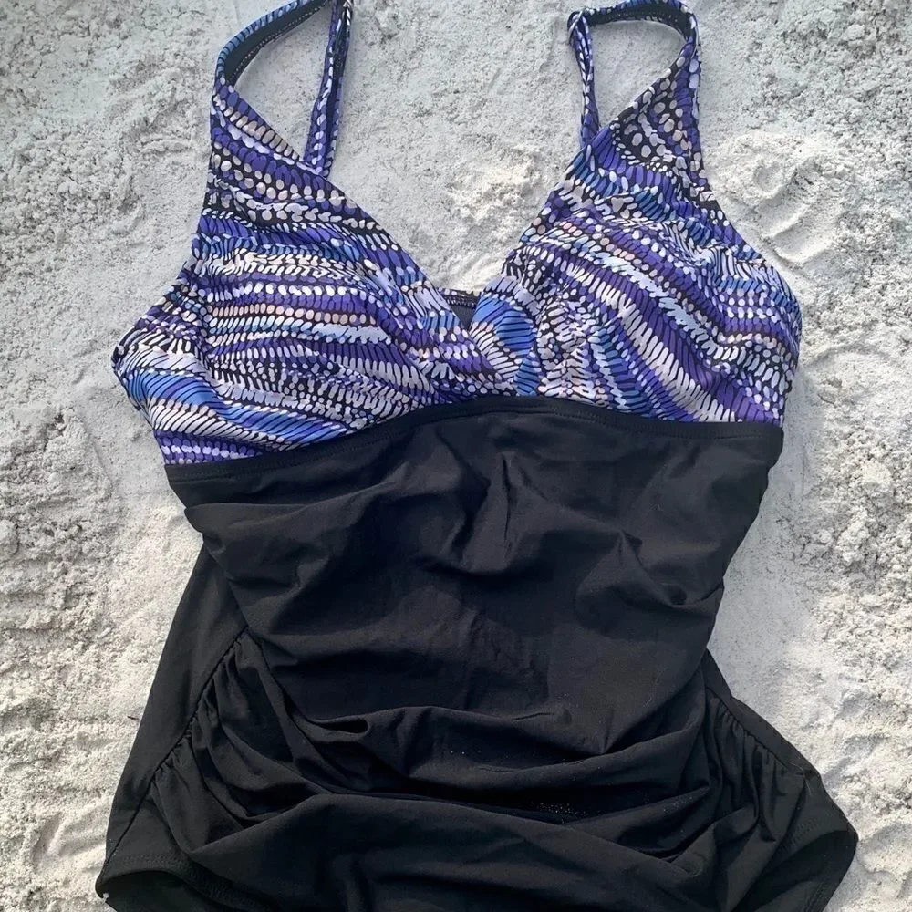 DANA BUCHMAN BLACK & BLUE ONE PIECE SWIMSUIT S-14
